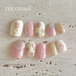 チューリップネイル、春ネイル、お花ネイル、手描きネイル、ニュアンスネイル、うねうねネイル
