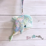  【手染め布】イルカさんポーチ  Mサイズ お花畑