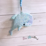  【手染め布】イルカさんポーチ  Mサイズ 水色