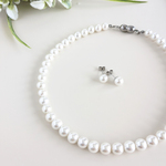 【2点Set】サージカルステンレス316(SUS)金具の8mm貝パールネックレスとピアス