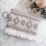 インド刺繍リボンのフリルフラットポーチ