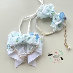 【🩵春のお花畑Canonチョーカー＆piacereカチューシャセット♡ブルー🌸】撮影用 お祝い ペット用 ペットリボン 犬用リボン 犬用チョーカー お散歩 プレゼント プリンセス 