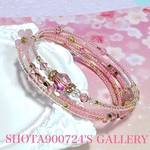 桜　ブレス2024🌸　ローズクォーツ　貴和クリスタル　ライトローズシマー　3連　ワイヤー　ブレスレッド　春　#桜　#minne_new  #パステルカラー