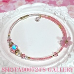 桜　ブレス2024🌸　Swarovskiライトローズシマー　　シングル　ワイヤー　ブレスレッド　春　#桜　お花見　桜　ピンク　ひな祭り　#minne_new パステルカラー