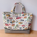 【ｆ様ご予約品】★レッスンバッグ30×45×10＊働く車＆工事車両がカッコイイ☆ホワイト★
