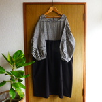 natural**コットンチェックコンビ丸首ワンピース