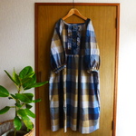 SALE**綿麻　楊柳クレープチェックフリルワンピース