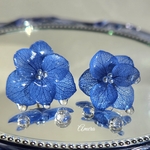 【ピアスorイヤリング】本物の紫陽花と雨粒の雫アクセサリー　お花　ブルー　フラワー　