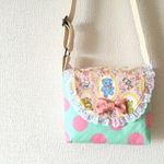 キッズポシェット★レトロアニマル×緑ピンクドット