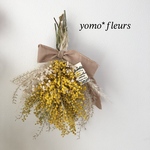 ミモザとかすみ草のスワッグブーケ𓂃ドライフラワー　春　ラッピング対応　プレゼント　アンティーク