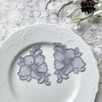 左右セット 綺麗 花 フラワー 刺繍 チュールレース モチーフ アップリケ グレー BK240308-M2 ハンドメイド 手芸