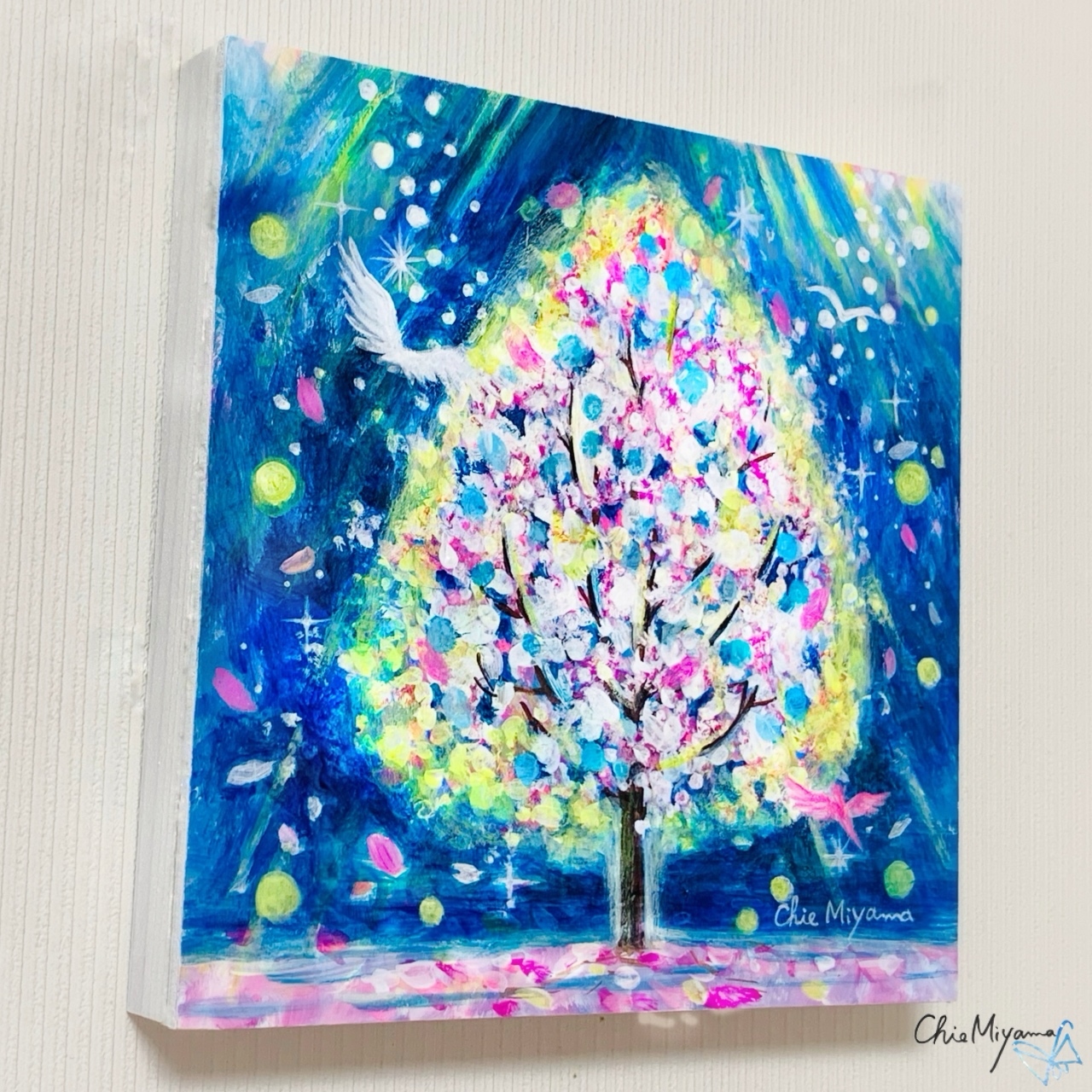 原画 【桜の輝き】春 桜 夜桜 桜の木 おしゃれ アートパネル - Chie