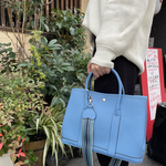 シボ風エコレザートートバッグ☆カラーバンド、ショルダーベルト2本付☆インナーバッグ付☆Lサイズ【35cm】☆A4収納サイズ☆通勤、通学に便利なサイズ☆ブルーグレー色