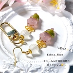 🍡桜餅猫ちゃんのキーホルダー🐱(片耳用耳飾り・ネックレスへの変更可能) ぐで猫 レジン 
