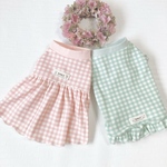 【犬服セミオーダー】パピー犬服小型犬服ロング犬服中型犬服  ピンクチェックとミントチェック犬服フリルワンピース