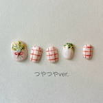 ミモザ/ミモザネイル/黄色/イエロー/春/春ネイル/さわやか/かわいい/普段使い/ベリーショート/マット/チェック/テラコッタ/くすみカラー/リボンネイル