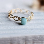 ラリマー  キューブカット4mm、鎖編み /k14gfリング