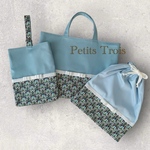 ⭐︎しっかり丈夫⭐︎女の子入園入学セット(アイスブルー×ストロベリーフィースト・アイボリーリボン) 通園バッグ/通学バッグ/上履き袋/シューズケース/体操着袋/お着替え袋