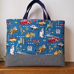 レッスンバッグ40×30★内側キルティング★消防車★働く車★男の子★青