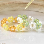 ﾋﾞｰｽﾞﾘﾝｸﾞクロムオレンジとリーフグリーンのお花の指輪セット