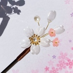 シンプルガラス桜の一本かんざし　白