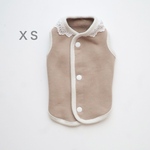 [犬服] X Sサイズ 完成品 チワワ　　　　　　　　　　　襟レース付 モカ 裏毛ニット パイピングベスト 背中開き 