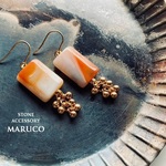 PP400-37カーネリアン 夕焼APRICOT+GOLD*天然石ピアス   ｽﾃﾝﾚｽ  *送料無料* イヤリング＆樹脂ピアス交換OK