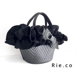 フリルバッグ♡ S size  手提げバッグ ハンドバッグ お出かけバッグ  マルシェバッグ　内側ドット黒白　入学式　