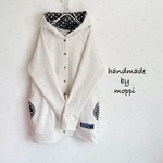 ★ロング丈前開きパーカー★オートミール×水玉