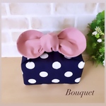 【リボンのお弁当袋】保冷保温　 ドット(ネイビー)×くすみピンク　大人かわいい/ポーチ/ランチバッグ