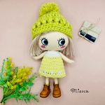 🐻着せ替え〈2点セット〉可愛いෆ̈(ぽんぽん帽子・スタイトワンピース)ෆ̈yellow バイカラー　大人可愛いෆ̈小人🧶
