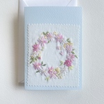 刺繍カード／さくらとミモザのリース
