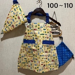 かんたん　キッズ　エプロン　子供用☆はたらく車　ぼくが大きくなったら☆イエロー　ポイントポケット☆男の子100〜110