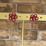 【タティングレース】梅の花ポストピアス／イヤリング（レッド）