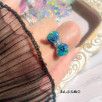 ミニ【チャームポイント🎀】ブルー グリーン かすみ草  ナチュラル ボタニカル  ドライフラワー シルバー 小ぶり シンプル リボン 押し花 スチールリングりぼん フリーサイズ