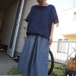 大好評ハンドメイド:綿100%日本製ダンガリー巻きSK風ガウチョ・ワイドパンツフリー