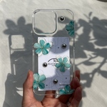 【 人気No.1 】【選べるカラー】クリア×ニュアンスフラワー| ブルー　iPhone16 iPhone15 iPhone14 Android