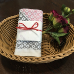 刺し子の花ふきん NO.9十字花刺しピンク＆グレー ☆オーダー承ります☆