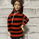 1/6ドール用  ボーダーパーカー(レッド✖️ブラック)