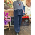兵児帯(紺色)のトップスとパンツのセット　　　着物リメイク
