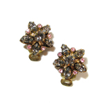 60s Vintage West Germany Flower Design Rhinestone Earrings （ev-0174）