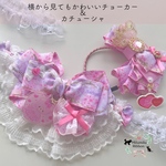 【桜の花びら🌸nohanaチョーカー＆Leticiaカチューシャセット】横から見てもかわいいチョーカー ペット用 ペットリボン 犬用リボン 犬用チョーカー お散歩 プレゼント 