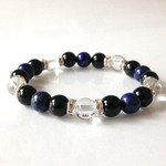 再8* ラピスラズリ×ブラックオニキス×水晶 数珠ブレスレット 天然石 パワーストーン