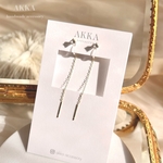 K18gp◆ silver925 Simple bijou chain earring ビジューチェーンロングイヤリング　ピアス　シンプル　上品　大人　揺れる　痛くない　金属アレルギー　ピアスに見える