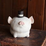 動物一輪挿し　ハットをかぶった豚（受注生産）