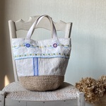 春のかごバッグ*フランスアンティーク手刺繍*アンティークリネン *ヴィンテージ