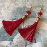 《各色》タッセルピアス  《赤》フリンジ チャイナピアス