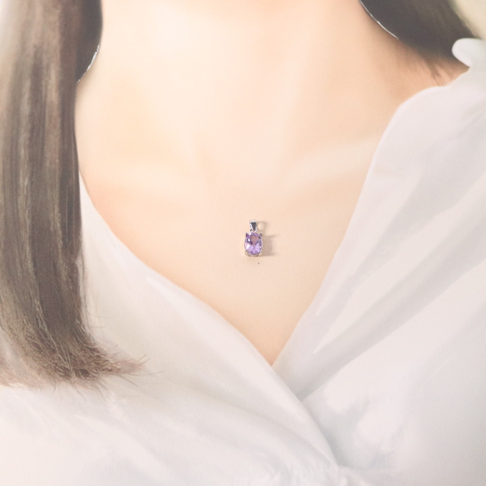 S925製 18KGP アメジスト 8×6mm 天然石 ゴールド ペンダント - Shain 