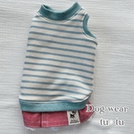 【新作】犬服　ボーダーニットとデニムスカートのワンピース