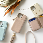 iPhone限定  カラーリアケース 【 付け替え カードポーチ スマホケース 】 スマホショルダー パーツ付 カード入れ カード収納 カードケース付き ストラップ 落下防止 JA08A